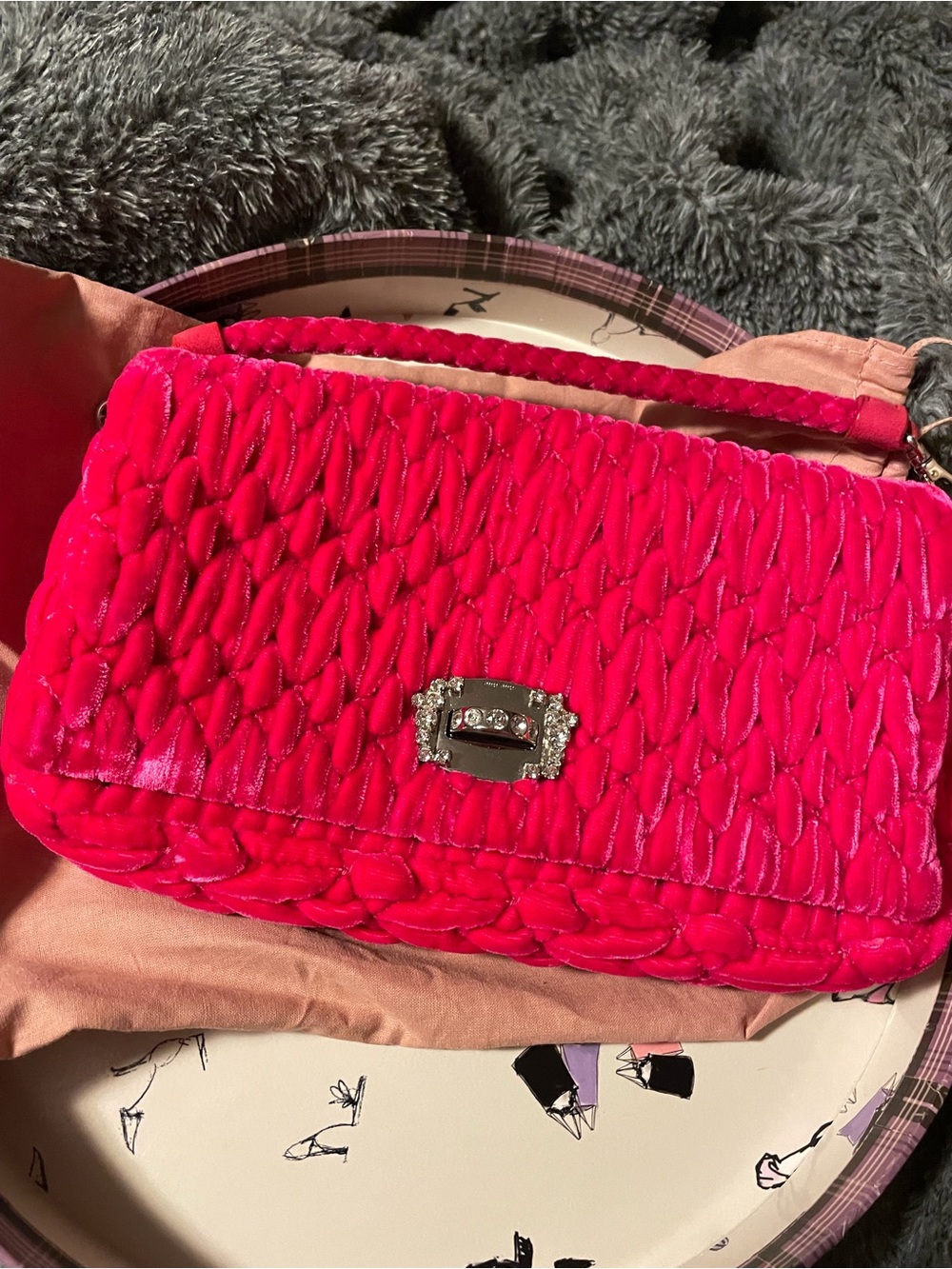 Miu Miu Hot Pink Quilted Shoulder Bag with Silver Turn-Lock